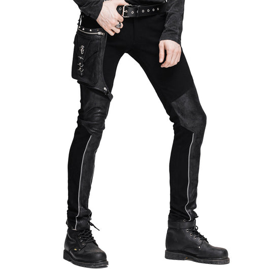 Pantalón de Cuero Negro Slim Fit con Detalles de Costura y Cierre