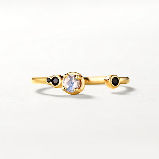 Anillo de Plata S925 con Circón Negro Natural para Mujer