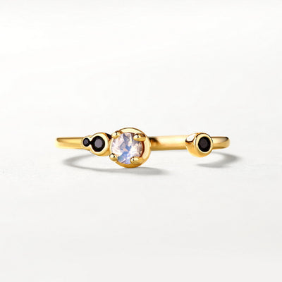 Anillo de Plata S925 con Circón Negro Natural para Mujer