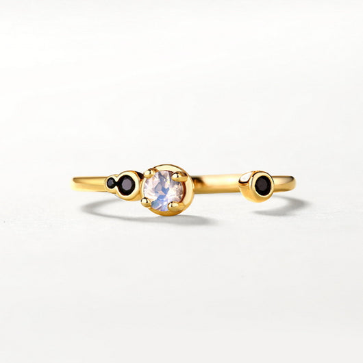 Anillo de Plata S925 con Circón Negro Natural para Mujer