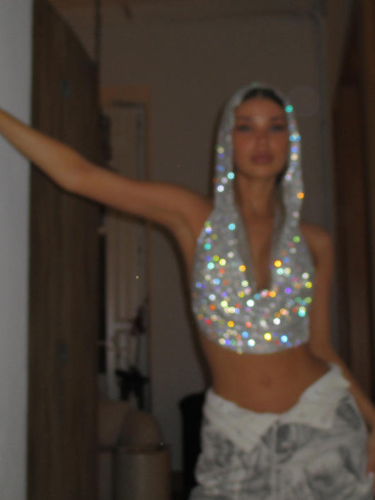Chaleco Deportivo Brillante con Capucha y Lentejuelas Metálicas - Image 13