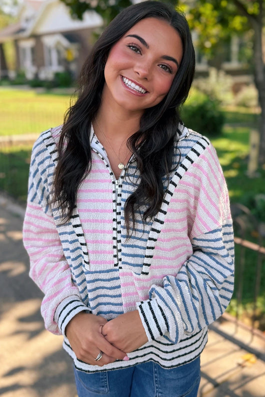 Blusa Oversized Patchwork a Rayas Multicolor con Hombro Caído - Image 11