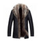 Chaqueta de Cuero Casual para Hombre con Cuello de Piel