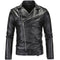Chaqueta de Cuero Slim con Cremallera Diagonal y Solapa