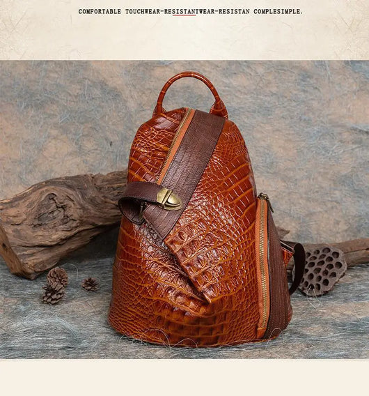 Mochila Vintage Estilo Chino con Patrón de Peces en Cuero Repujado - Image 8