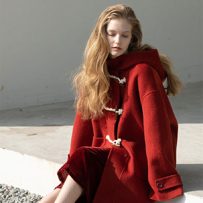 Abrigo de Lana Doble Faz Rojo Retro para Mujer - Image 2