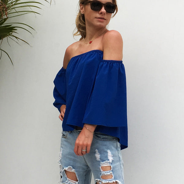 Blusa Elegante Hombros Descubiertos con Cuello Anudado - Chifón Manga 7/8