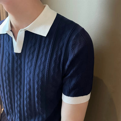 Polo Slim Fit Textura Jacquard con Solapa V y Stretch - Image 19