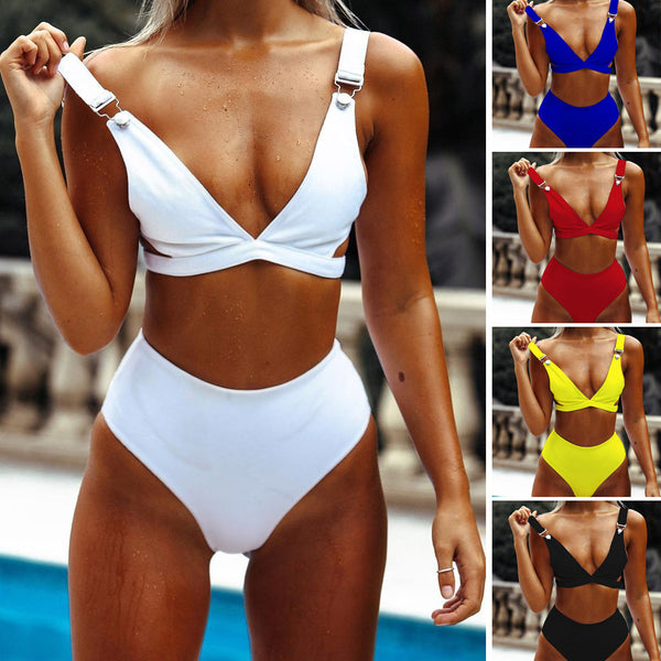 Bikini Sexy de Color Sólido para Mujer