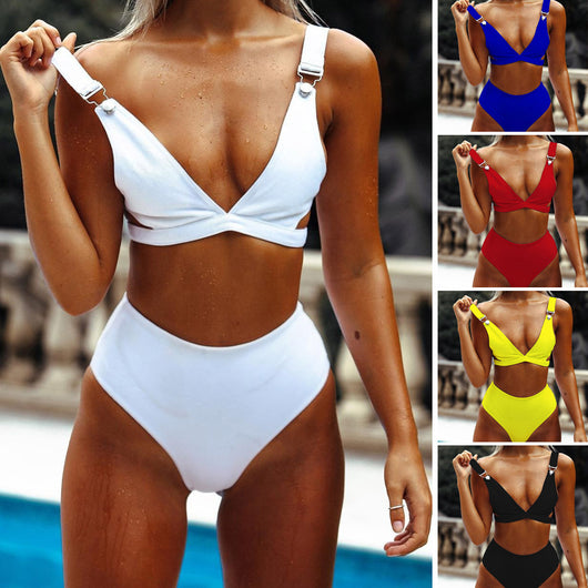 Bikini Sexy de Color Sólido para Mujer