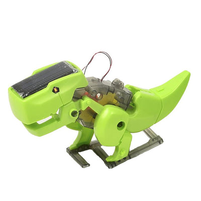 Lime green solar-powered robot toy assembled into a dinosaur (T-Rex) with visible gears and a solar panel. - Image 4