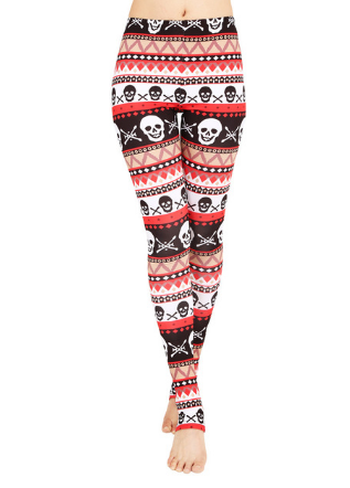 Leggings Navideños Azteca Rosa con Calaveras - Cintura Alta Elástica Fitness - Image 2