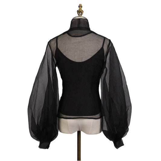 Blusa Sexy de Manga Vuelo Transparente - Image 2