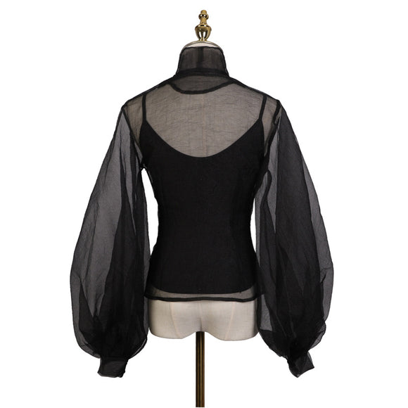 Blusa Sexy de Manga Vuelo Transparente