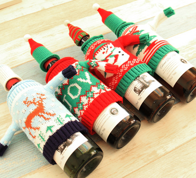 Set de Botellas con Cubierta Tejida Navideña