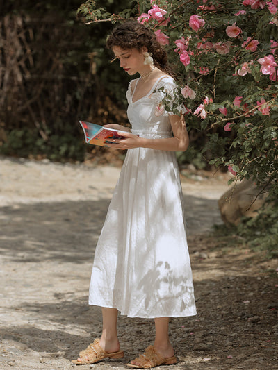 Vestido Falda Blanca con Bordado Floral Campánula - Image 3