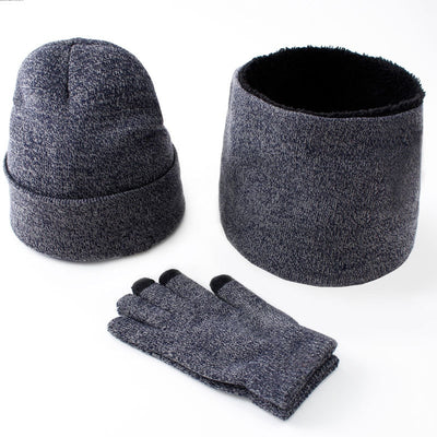 Conjunto Invernal Completo para Hombre: Gorro, Bufanda y Guantes en Punto y Terciopelo