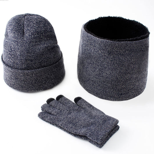 Conjunto Invernal Completo para Hombre: Gorro, Bufanda y Guantes en Punto y Terciopelo