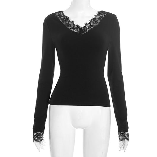 Blusa Elegante de Encaje con Escote en V y Mangas Largas para Otoño e Invierno - Image 22