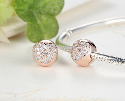 Cuentas de Plata Esterlina S925 con Diamantes en Forma de Corazón Oro Rosa para Joyería DIY - Image 3