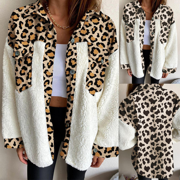 Chaqueta Polar Mujer Estampado Leopardo Suave