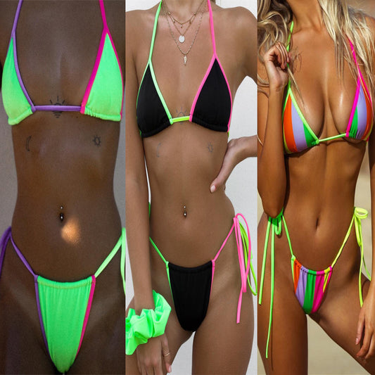 Bikini Halter con Costuras de Colores Caramelo