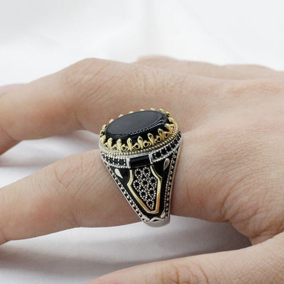 Anillo de Plata 925 con Ágata Negra Natural para Hombre - Image 6