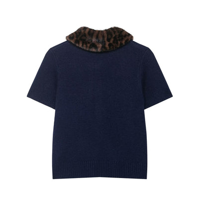 Blusa Tejida Estampado Animal Cuello Especial Manga Corta Moda Europea - Image 3