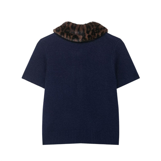 Blusa Tejida Estampado Animal Cuello Especial Manga Corta Moda Europea - Image 3