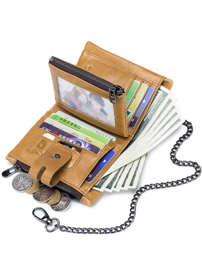 Billetera Retro de Cuero Genuino Bifold Compacta con Doble Cierre - Image 12