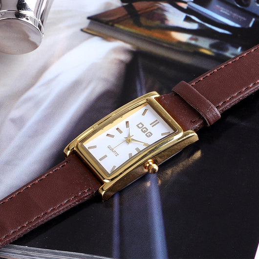 Reloj de Hombre Cuadrado Dorado con Cierre de Pasador y Movimiento de Cuarzo - Image 9
