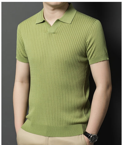 Camiseta de Seda Mulberry para Hombre - Cuello Solapa Manga Corta Lujo Casual - Image 25