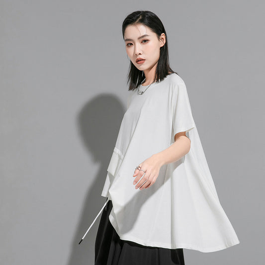 Blusa Holgada Estilo Hong Kong con Mangas Murciélago - Talla Grande Verano