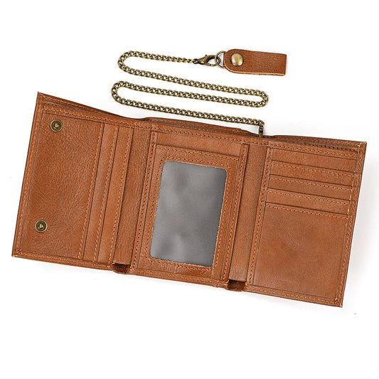 Billetera de Cuero Genuino para Hombre con Protección RFID y Cadena de Metal