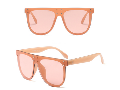 Black and white flat top sunglasses with dark lenses and small gold-toned stud details on the frame. - Image 5