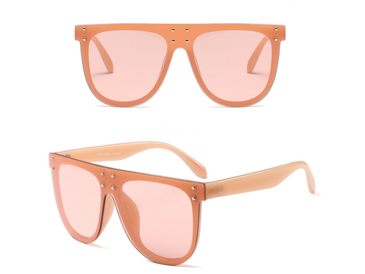 Black and white flat top sunglasses with dark lenses and small gold-toned stud details on the frame. - Image 5