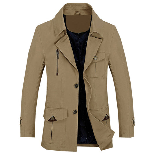 Abrigo Trinchera Casual de Algodón para Hombre - Largo Medio