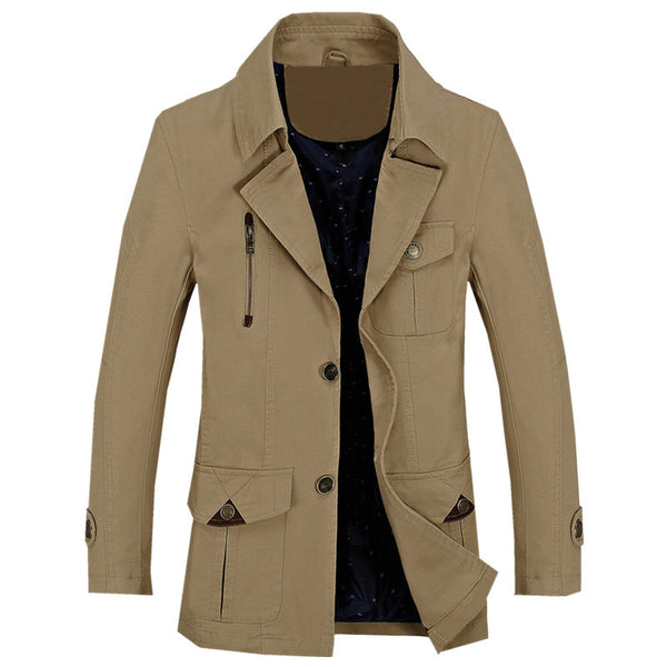 Abrigo Trinchera Casual de Algodón para Hombre - Largo Medio