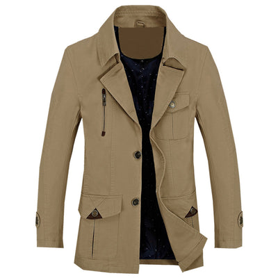 Abrigo Trinchera Casual de Algodón para Hombre - Largo Medio