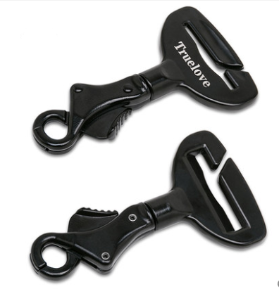 Black metal pet car safety buckle with a top slot for seatbelt and a swivel snap hook, featuring 'Truelove' branding. - Image 8