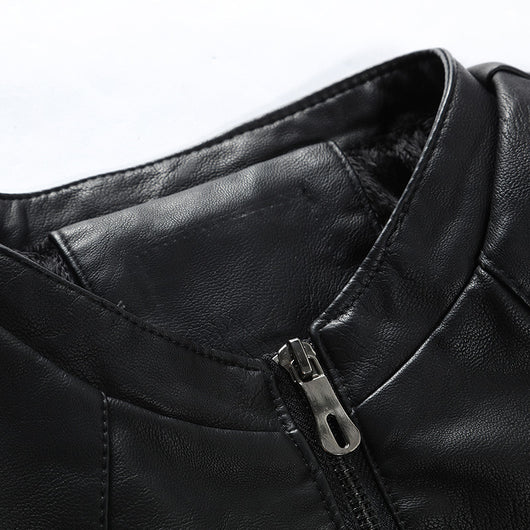 Chaqueta de Cuero PU con Cuello Alto y Forro de Terciopelo para Hombre - Image 5