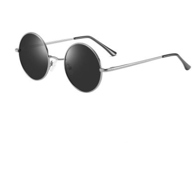 Round vintage sunglasses with gold metal frames and dark black lenses, shown at an angle on a white background. - Image 7
