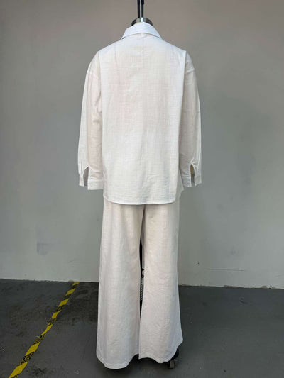 Conjunto Elegante: Camisa Blanca Suelta y Pantalón Ancho de Pierna Amplia - Image 13