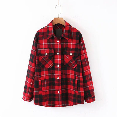 Chaqueta Camisa de Lana a Cuadros con Solapa para Mujer - Image 7