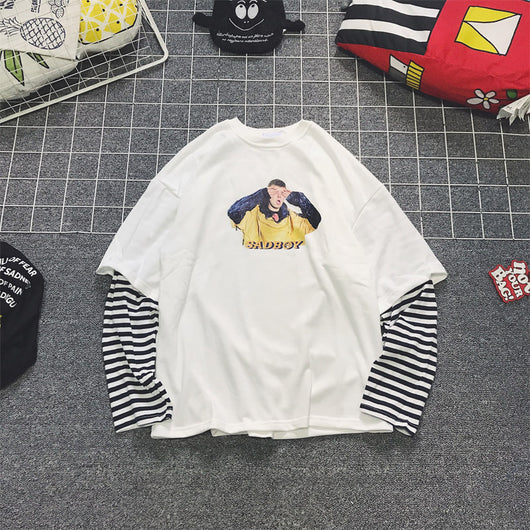 Sudadera Pareja Hip-hop Efecto Dos Piezas con Rayas - Image 3