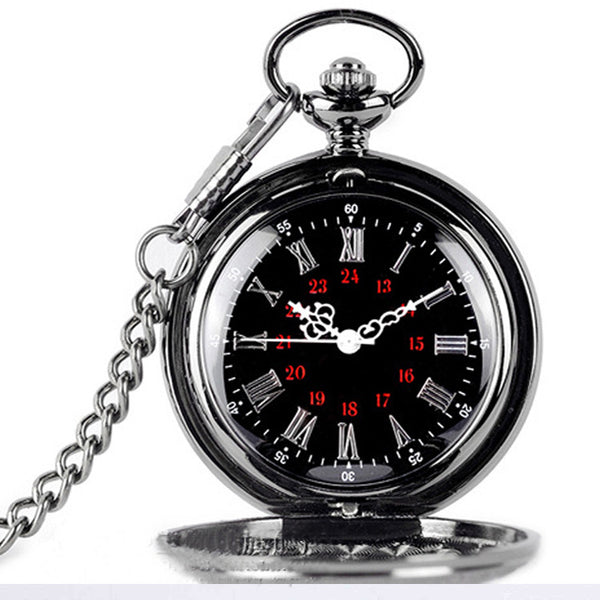 Reloj de Bolsillo Vintage Doble Compartimento Clásico Romano Negro