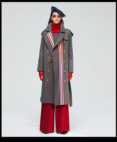 Abrigo Trinchera Doble Botonadura con Rayas de Color - Image 18