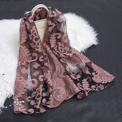 Pañuelo de Seda Estampado Flores Huecas - Diseño Elegante y Versátil - Image 7