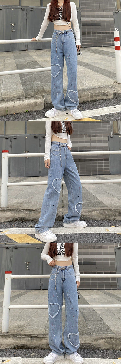 Jeans Rectos con Parche de Corazón Cepillado - Image 10