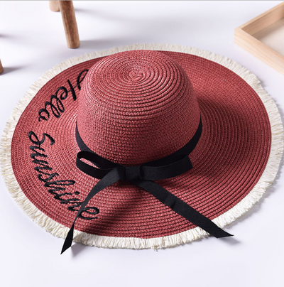 Sombrero de Playa Ancho con Letras Bordadas y Orilla Cruda - Image 11